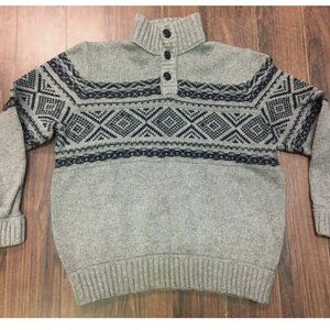 Denver Hayes Grey Knit Thick Pull Over Sweater Large Washable Cotton/Nylon/Wool